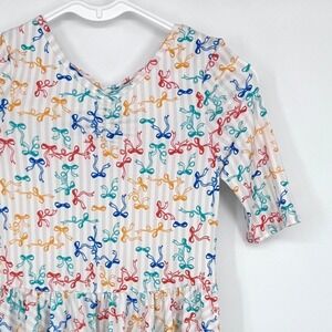 NWT Dot Dot Smile Skater Dress Girls 8/10 White Bow Print Criss Cross Back